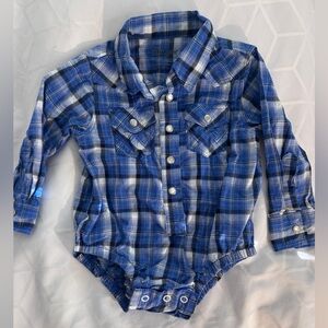 Wrangler Baby - Blue Plaid LS Onesie 3-6 months  Adorable! Western